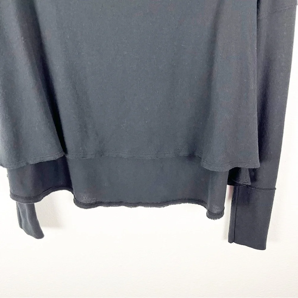 FREE PEOPLE WE THE FREE Cozy Time Black Raw Edge Seam Slouchy Pullover Top Small